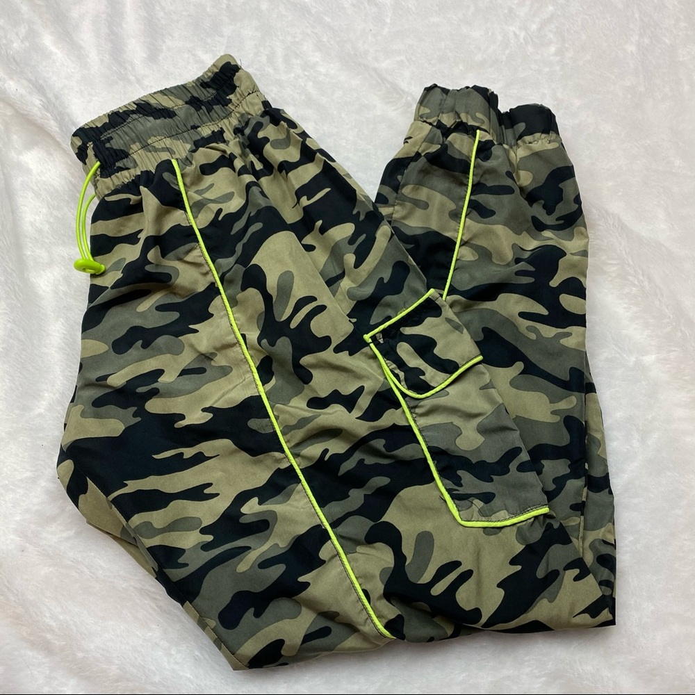 Neon Green & Camouflage Drawstring Joggers - Picture 9 of 16
